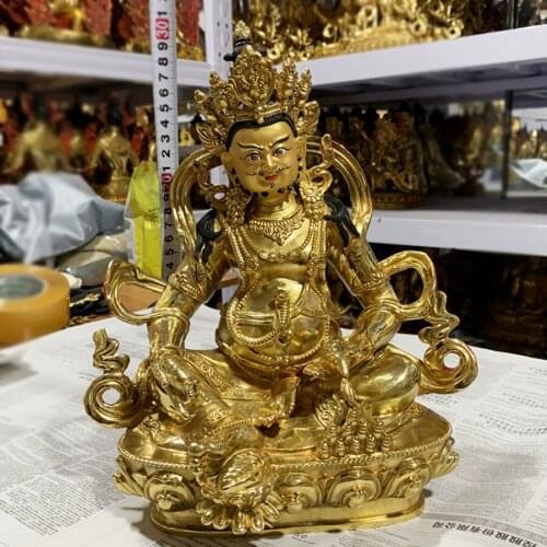 31CM large Asia Buddhism HOME temple good buddha statue bless bring good luck Gilding Jambhala Yellow fortune god buddha statue