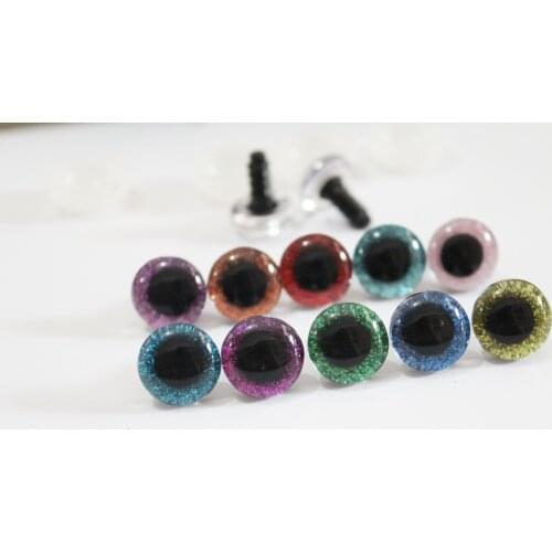 500set lovely 14mm 3D clear glitter toy safety eyes + glitter fabric+ washer for diy plush toy doll--10 colors option