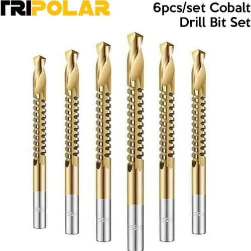 6pcs Drill Bit Carbide Tip HSS High Drill Bit Saw Set Metal Wood Drilling Hole tools Drill Titanium Coated Woodworking
