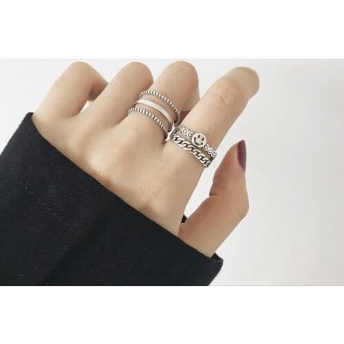 Antique Hot Sale Smile Face Finger Ring for Women Smiling Happy Rings Twisted Rock Jewelry Open Ring Adjustable Weaving Rings