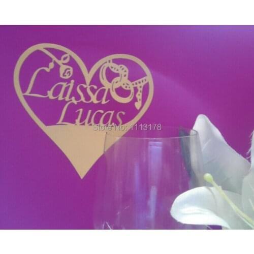 Free shiping Table Marker Wine Glass Name Place Cards heart name date personalized wedding table cards wine glass markers