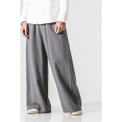 Summer Thin Cotton Linen Pants Men Grey Red Beige Japanese Streetwear Kimono Pants Mens Straight Wide Leg Loose Joggers