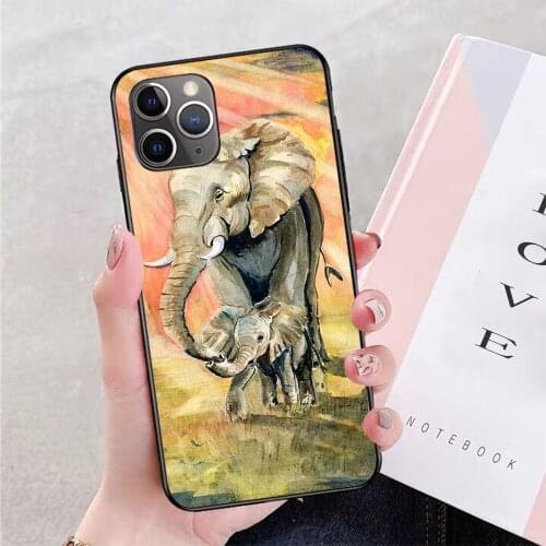 Mom And Baby Elephant by Melly Terpening soft TPU border phone case for iphone 11PROMAX 11 X XS XR XSMAX 6 plus 7 7plus 8 8plus