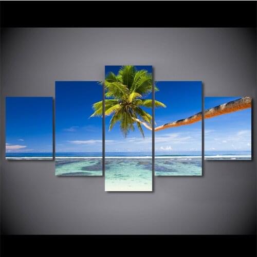 Decor Posters HD Printed Painting Frame 5 Panel Sunshine The Blue Sky Coast Seascape Modern Wall Art Pictures Home Living Room