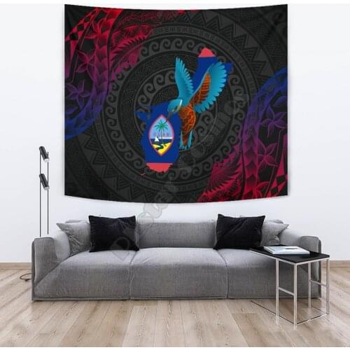 Guam Tapestry King Fisher Bird With Map 3D Printing Tapestrying Rectangular Home Decor Wall Hanging 02