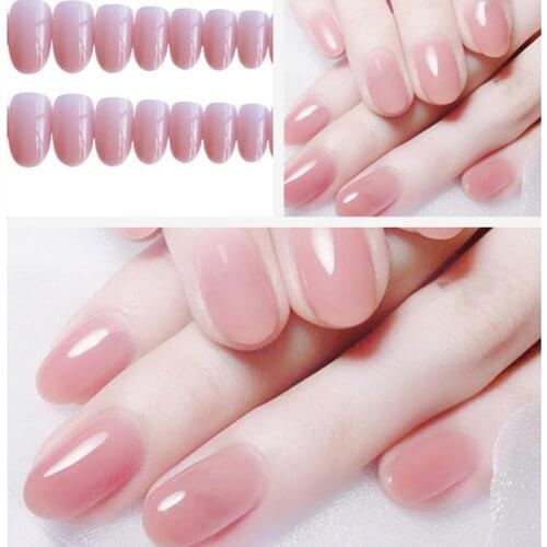 24 Pcs Full Cover Artificial False Nail Tips Oval Shaped Press On Fake Nails Tips For Women Girls - Jelly Pink