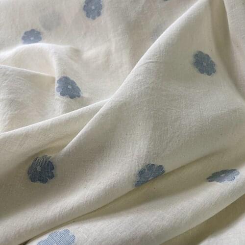 Quality Cotton and linen blend fabric Blue flower cut sewing Skirt tablecloth curtain DIY bag tissu