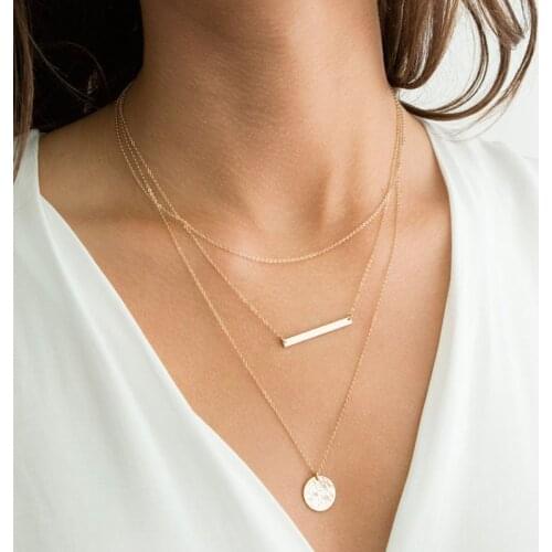 Set of 3 Bar Necklace Jewelry Gold Chocker Handmade Initial Pendants Collier Femme Kolye Necklace for Women