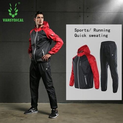 Vansydical Sports Sauna Suits Mens Gym Running Set Outdoor Fitness Lose Weight Jogging Suits Quick Sweating Tracksuits