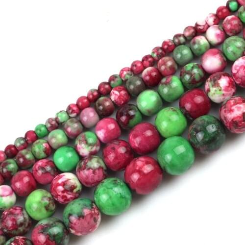 Red Green Speckled Rainstone Beads Round Loose Stone Beads For Jewelry Making DIY Bracelet Pick Size 4/6/8/10/12mm 15