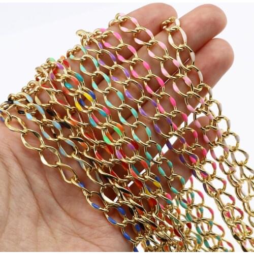 Copper Chain Findings Enamel Multicolor Link Curb Chain Gold Color Metal DIY Making Bracelets Necklace Gifts Jewelry 11x7mm,1M