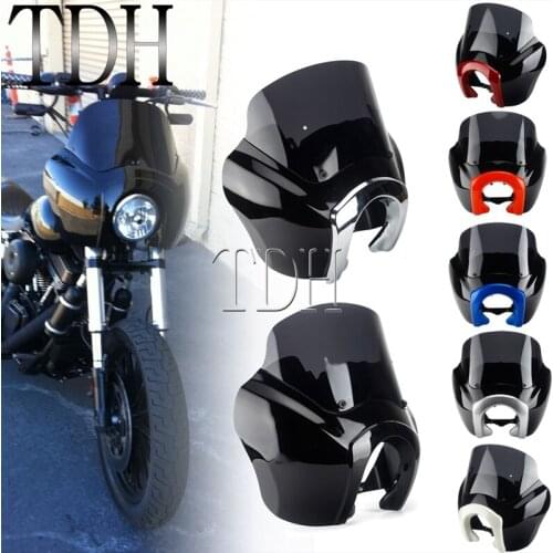 9" Short Windshield Headlight Fairing Bodywork Front Cowl for Harley Dyna Street Bob Fat Bob Low Rider w/Mounting Bracket