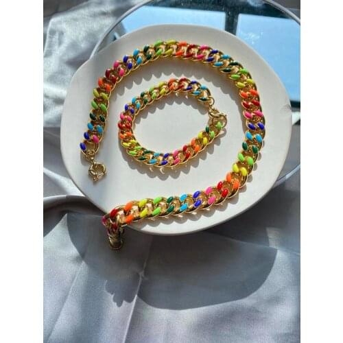 Brass With 18 K Gold Colorful Chunky Chain Necklaces Women Jewelry Punk Party Designer Club Cocktail Party Japan