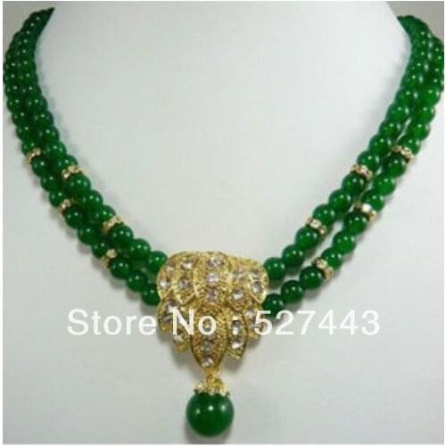 Wholesale Wonderful 2row green jade flower shape pendant necklace