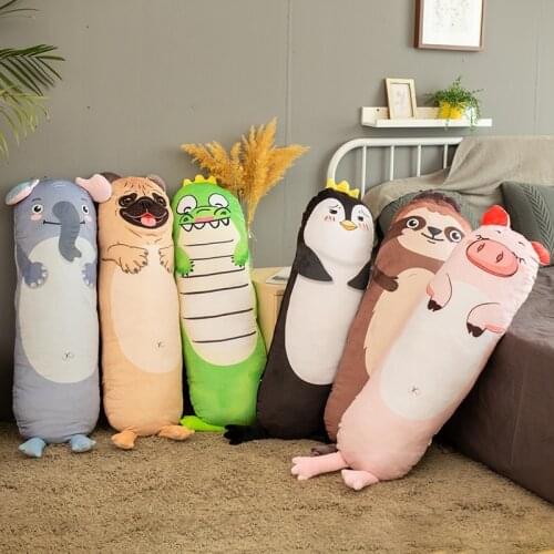 120cm/150cm 3D Douple Printing Plush Long Pillow Soft Shar Pei Elephant Pig Crocodile Sloth Penguin Stuffed Doll Girlfriend Gift