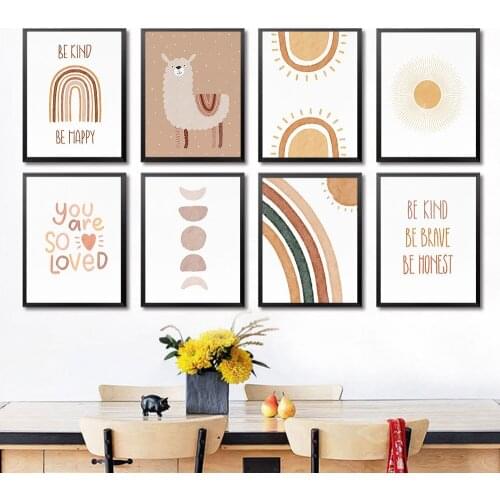 Rainbow Nursery Decor Boho Sunshine Wall Art Print Nordic Canvas Painting Cartoon Posters Wall Pictures for Kids Room Decoration