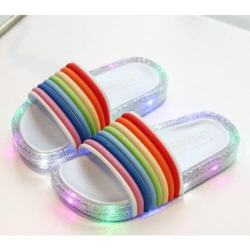 2020 New Summer Childrens LED Slippers For Boys Girls Slippers PVC Soft Non-slip Rainbow Sandals Kids Home Bedroom Flip Flops