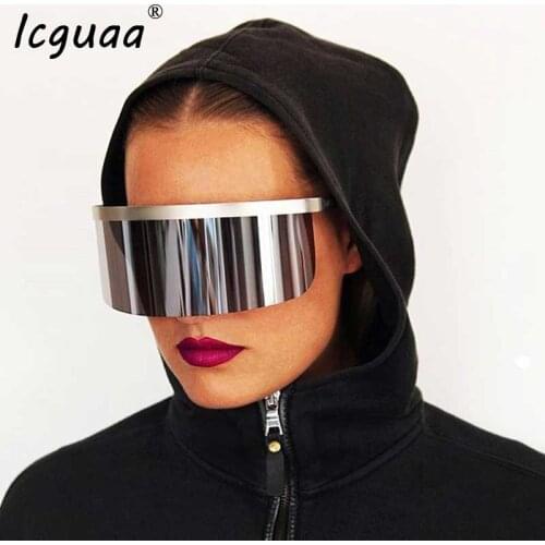 Oversized Sunglasses women 2019 Mirrored Mask Shape Shield Style Men Women Windproof One Large Rimless Lens Sun Glasses