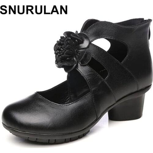 SNURULANVintage Summer Womens Shoes Genuine Leather High Heel Shoes 2020 Fashion Shoes Non-slip Soft Bottom Women Pumps