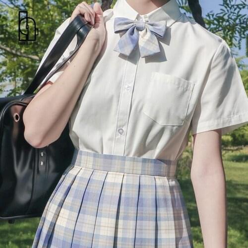Luck A Shirt Short Sleeve Solid White Tops With Tie Bow Japanese Korean JK Female Shirts Lapel Blusas Women Summer Blouses