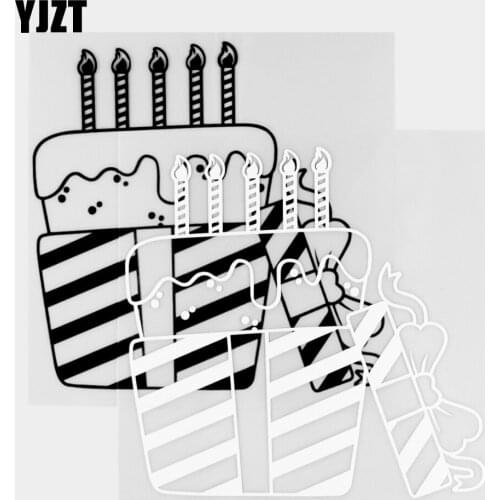 YJZT 14×13.7CM Birthday Cake Personality Car Sticker Art Mural Decorative Vinyl Decals Black / Silver 20B-0424