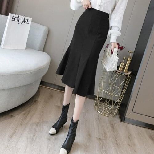 Vetement Femme 2021 Summer Korean Fashion Casual Elegant Mermaid Black Skirt For Womens Clothes Slim Midi Jupe Longue Femme