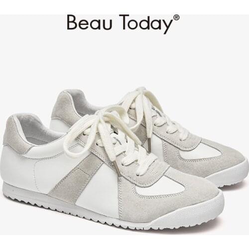 BeauToday Sneakers Women Suede Leather Trainers Fabric Patchwork Round Toe Lace Up Casual Female Flat Shoes Handmade 29808