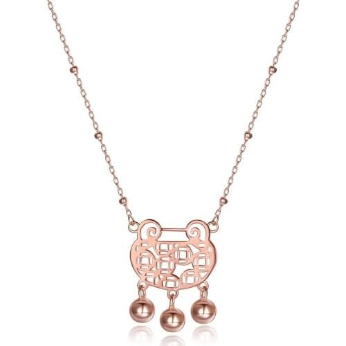 ZEMIOR 925 Sterling Silver Trendy Lock Shape Bells Drop Necklace Simple Style Rose Gold Color Necklaces For Women Fine Jewelry