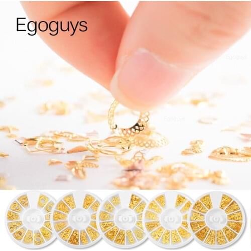 1 Wheel Box Hollow Rivet Nail Art Decorations Stickers Geometric Stud Nail Rhinestones Metal 3D Glitter DIY Manicure Bead Pearls