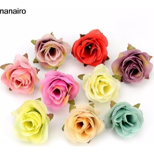 10pcs 4cm Silk Artificial Rose Flower Head For Home Wedding Decoration DIY Scrapbooking Wreath Craft Accessories Fake Flowers