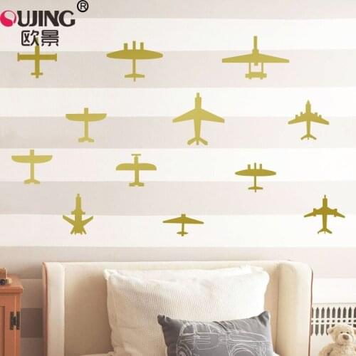 12pcs/set Mixed Size Removable Airplane Shape Wall Stickers For Kids Rooms Civil Aircraft Wallpaper Boys Gifts Vinyl Art Mural