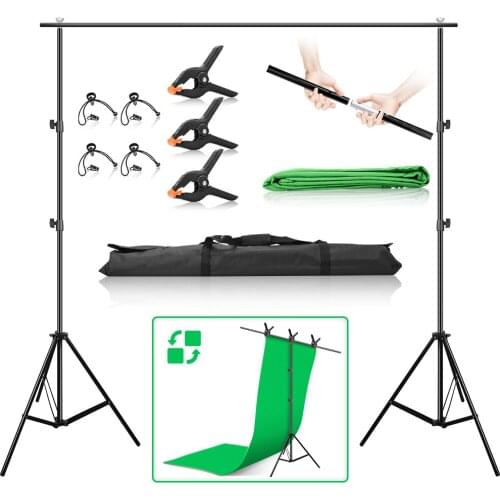 2x2m Photography T-Shape Background Frame Stand 2x3m Photo Backdrop Support System Stand Green Background Cloth With 7pcs Clamps