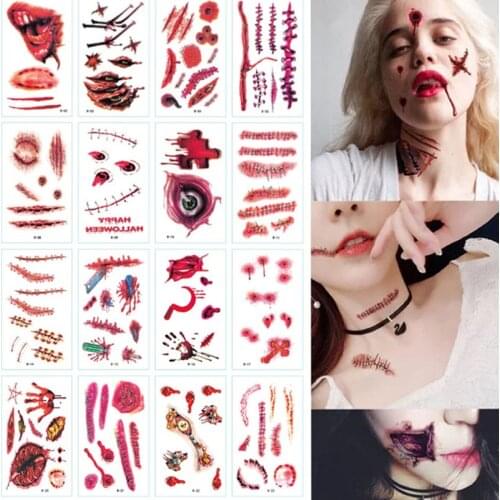 30Pcs/Set Creative Fashion Halloween Scar Prank Stickers Toys Waterproof Realistic Childrens Temporary Tattoos Toy