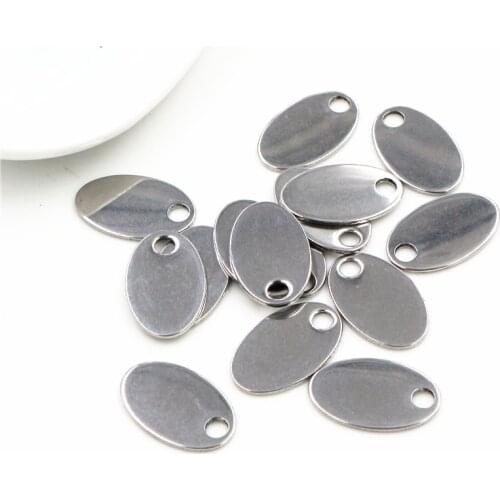 30pc/lot 19x12mm Charms 316 Stainless Steel Oval with Hole for necklace pendant charms diy jewelry making-Q5-32