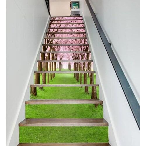 6/13PCS 18*100CM Creative Cherry Tree Stairs Paste Self-Adhesive Staircase Sticker Home Stairs Decorative Wall Sticker Decor