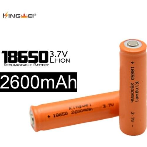100% Big Capacity 2600mah KingWei 18650 Rechargeable Battery Orange 3.7v Li-ion Pointed Environment Friendly Battery