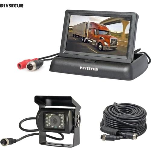 DIYSECUR DC12V-24V 4PIN 4.3" Reverse Rear View Car Monitor Waterproof CCD Night Vision Bus Truck LED Camera free car charger