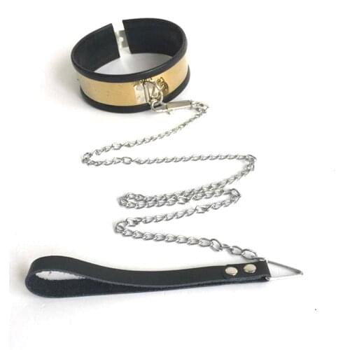 Bdsm collar sex adult game fetish collar bdsm adjustable neck restraints metal collars and metal Chain sex toys for couples