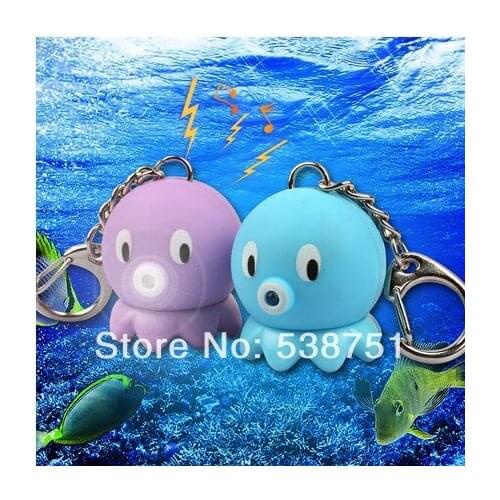 FREE SHIPPING by FEDEX 100pcs/lot LED Sea Animal keychain squid flashlight keyring with sound