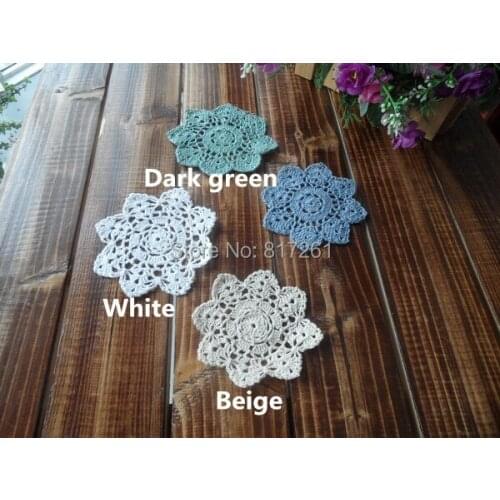 Free shipping 2015 new arrival 10 pic/lot cotton knitted lace felt for home decor cup pads mat with flowers table mat place mat