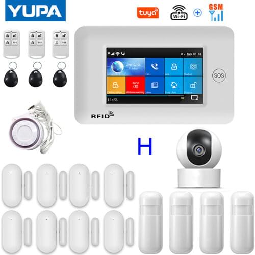 Wireless WIFI GSM Burglar Home Security Alarm System With Motion Sensor And IP Carema TUYA App Compatible With Alexa & Google