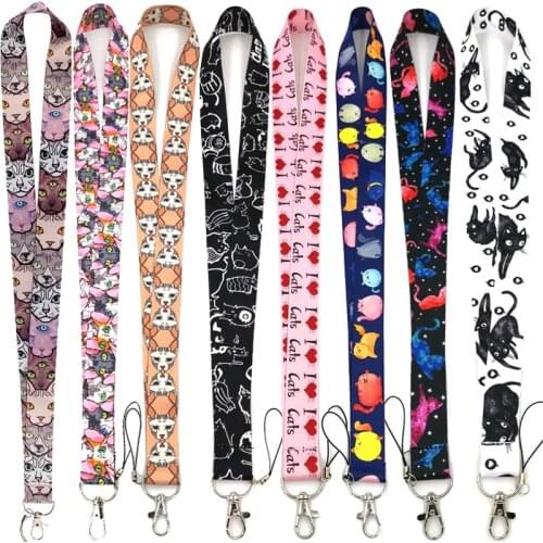 Cartoon Lovely Cats Neck Strap Lanyard keychain Mobile Phone Strap ID Badge Holder Rope Key Chain Keyrings cosplay Accessori