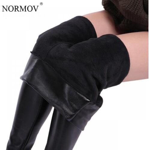 NORMOV Women Leather Pants S-2Xl Plus Velvet High Waist Winter Black Trousers Women Push Up Fashion High Elasticity Sexy Pants
