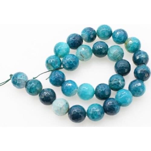 Loose beads blue agate faceted 14MM 15" for DIY jewelry making FPPJ wholesale beads nature gem stone