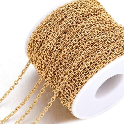 2m Lot 3MM Stainless Steel Gold Filled Chain Embossed Cable Link Chains for DIYJewelry Making Supplies Necklace Wholesale Items