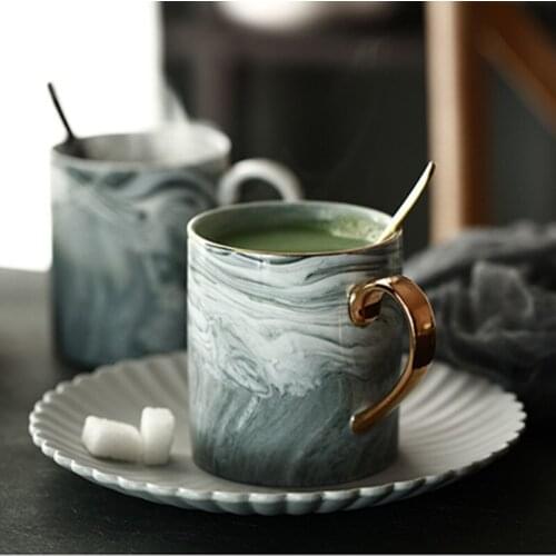 CuteLife Creative Gold Marble Pattern Ceramic Coffee Tea Mug Nordic Milk Cups with Handle Drinkware Mug Novelty Office Gifts Mug