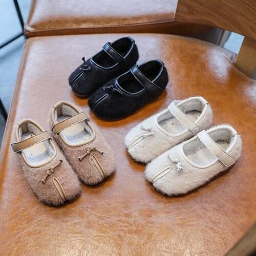 Baby Girls Shoes Winter Warm Cotton-padded Kids Flats Princess Sweet Chic Childrens Cotton Shoes Kids Mary Janes Fluffy 21-30