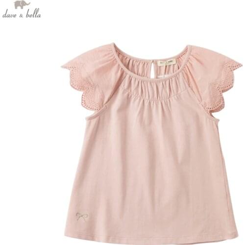 DKY17920 dave bella summer 5Y-13Y kids girls fashion cartoon print T-shirt children girls high quality fashion tees