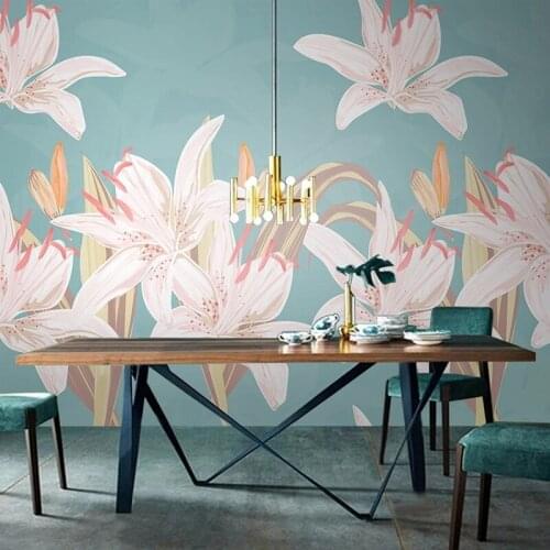 Custom Lily Flowers Pattern Photo Murals Nordic Style Plant Floral Modern Art Decor Bedroom Living Room Wallpaper Papel De Pared