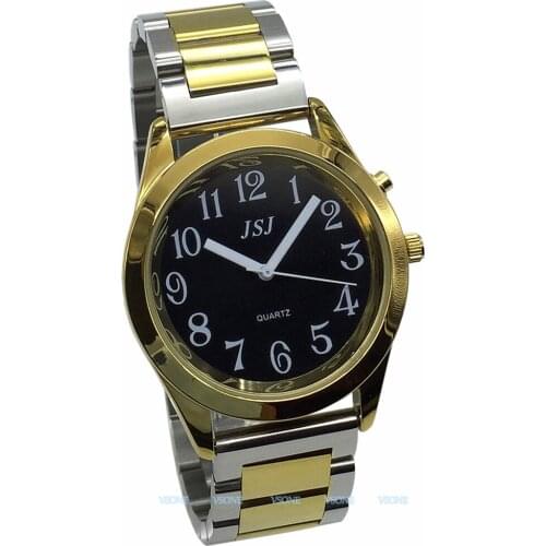 English Talking Watch with Alarm Function, Talking Date and time, Black Dial, Folding Clasp, Golden Case TAG-805